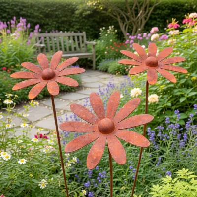 giant metal flower sculpture rustic garden ornament rusty art daisy