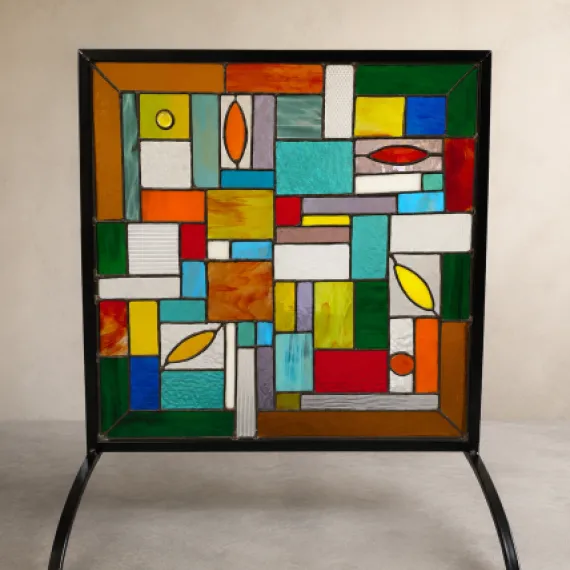 stained glass fire guard screen metal frame