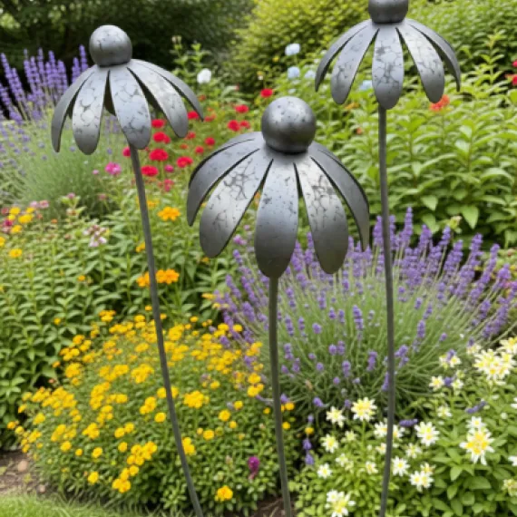 giant rusty rustic flower garden ornament sculpture art 