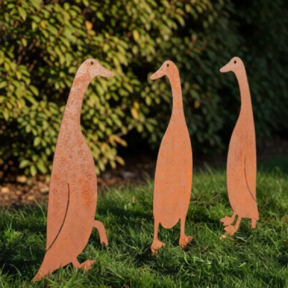 duck sculpture garden ornament rustic bird rusty ducks